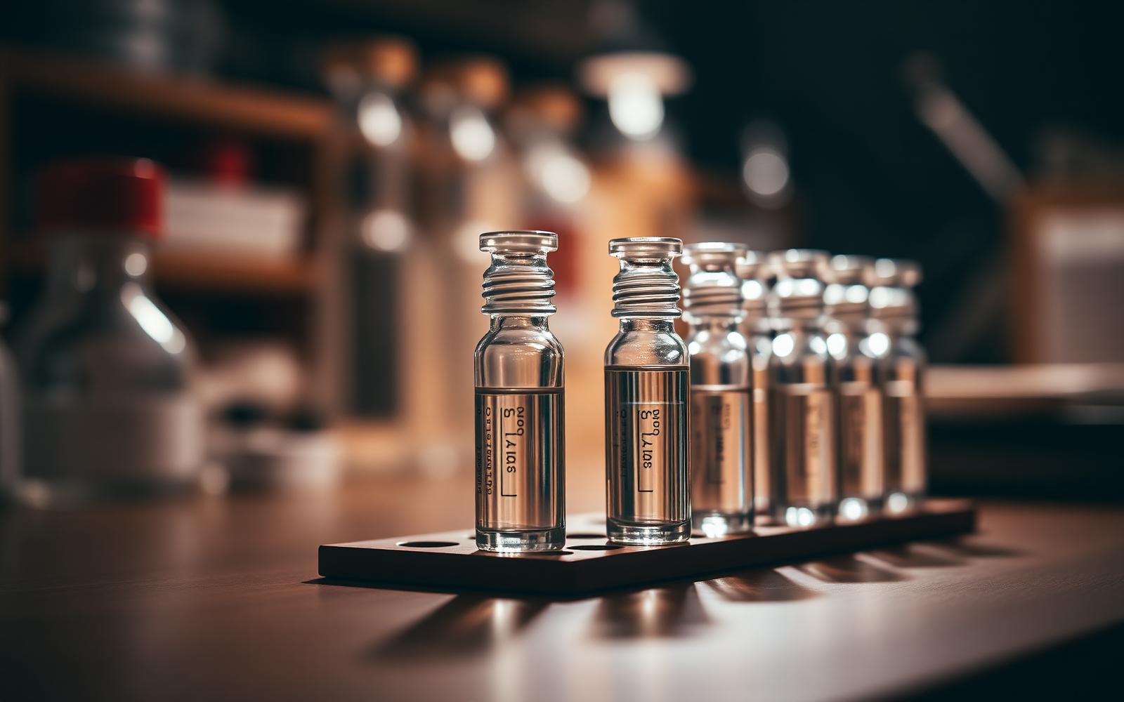 Peptide research vials in a laboratory setting